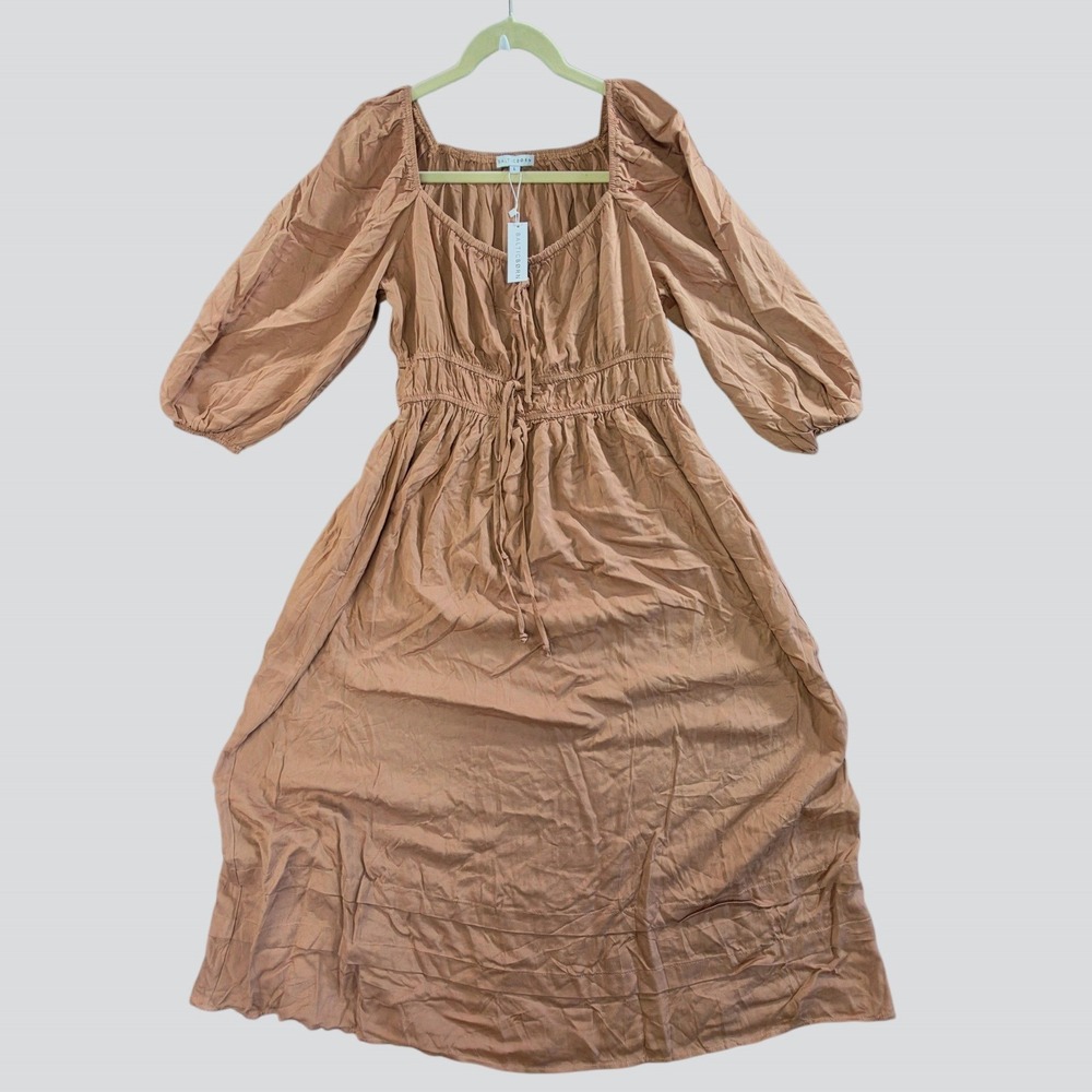 NWT Baltic Born Cottagecore Smocked Midi Dress Large Boho Prairie Terracotta